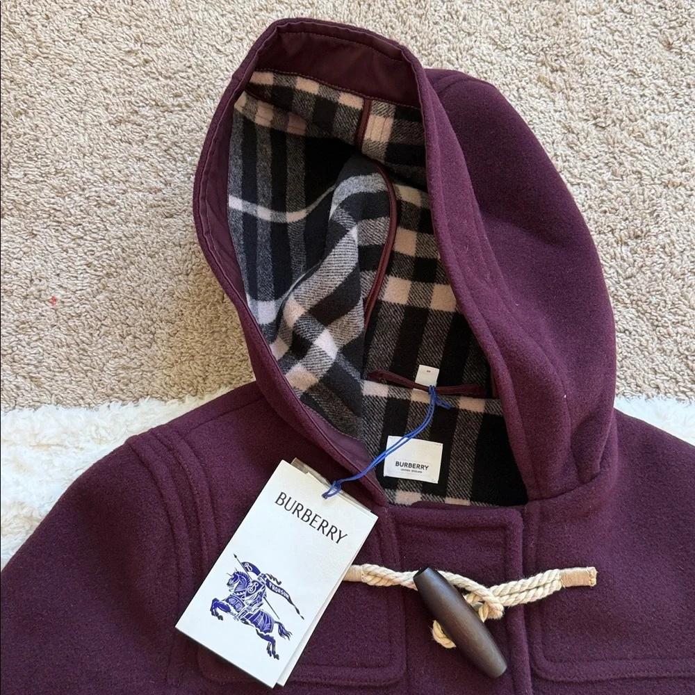Burberry, Belfield Women’s Wine Red Merino Wool Hooded Overcoat, US 8 - Picture 7 of 12